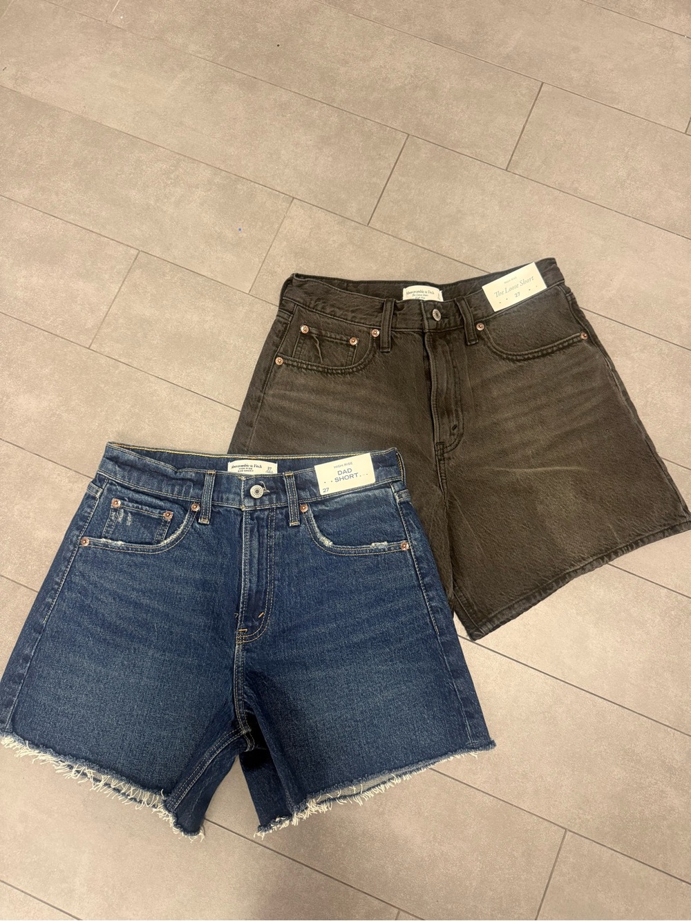 Abercrombie and Fitch Women's High-Rise Denim Shorts - Blue and Black